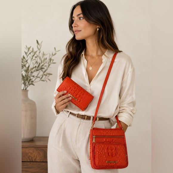 Brahmin Handbags - Brahmin Melbourne Croc-Embossed Tilda Crossbody Bag & Wallet Set Pimento Color